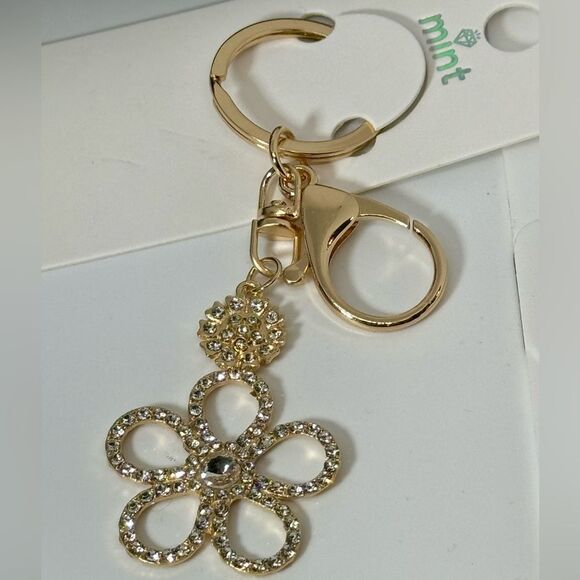 Crystal Flower Keychain Charm -  Gold Accent - Picture 3 of 5